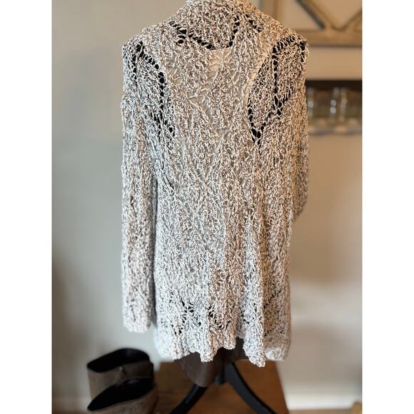 POL Open Knit Cardigan White, Black & Brown Longline Lightweight Boho Sweater - Picture 9 of 11